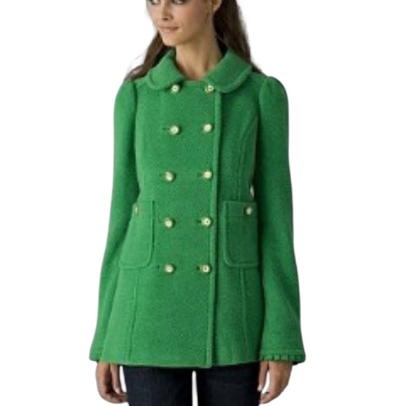 Juicy Couture Wool Textured Essex Double Breasted Pea Coat Kelly Green Size S - Picture 13 of 15